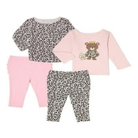 Minnie Mouse Baby and Toddler Girls Top Cu mânecă lungă, jambiere pentru fustă și Scrunchie, set de ținute, dimensiuni 12M-5T